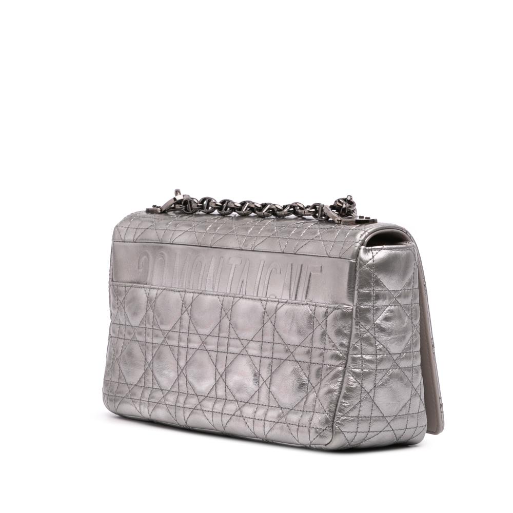 Christian Dior B Dior Silver Calf Leather Medium Metallic skin Cannage Supple Caro Bag Italy