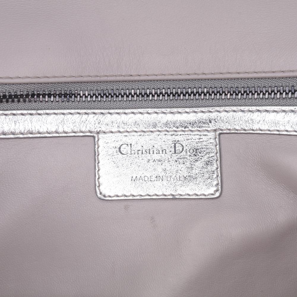 Christian Dior B Dior Silver Calf Leather Medium Metallic skin Cannage Supple Caro Bag Italy