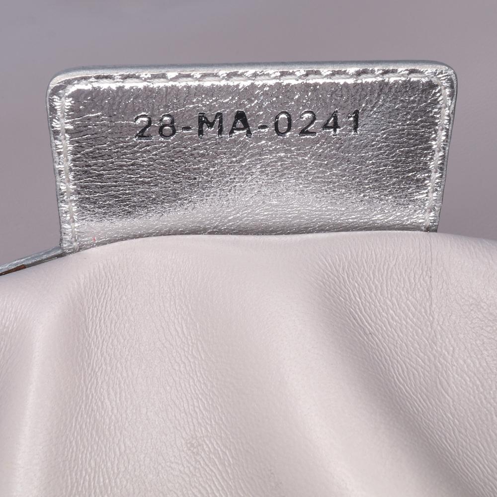 Christian Dior B Dior Silver Calf Leather Medium Metallic skin Cannage Supple Caro Bag Italy