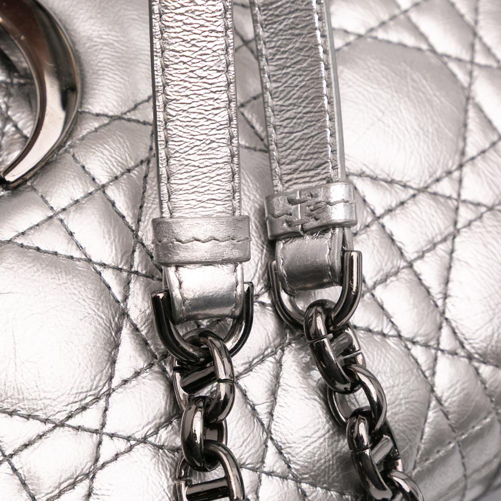 Christian Dior B Dior Silver Calf Leather Medium Metallic skin Cannage Supple Caro Bag Italy