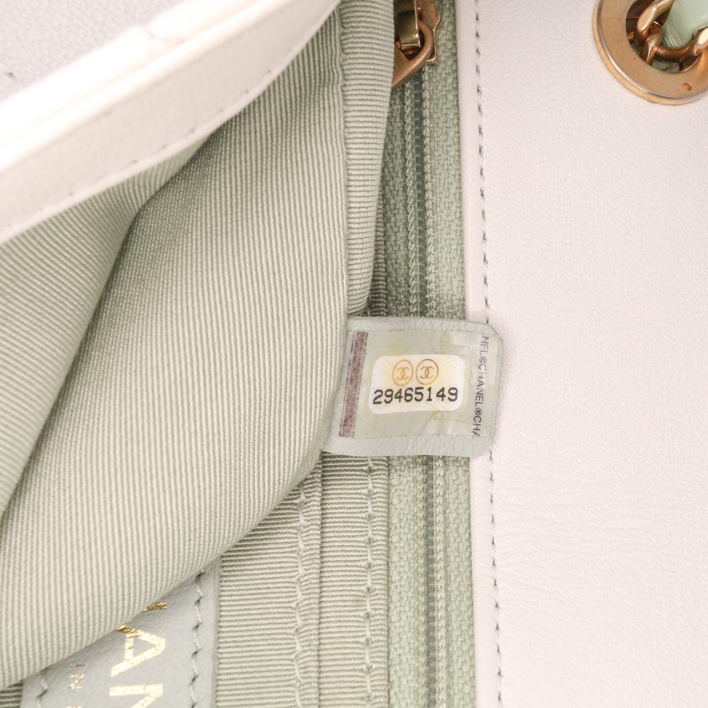 Chanel AB Chanel White with Blue Light Blue Calf Leather CC Quilted skin Single Flap Italy