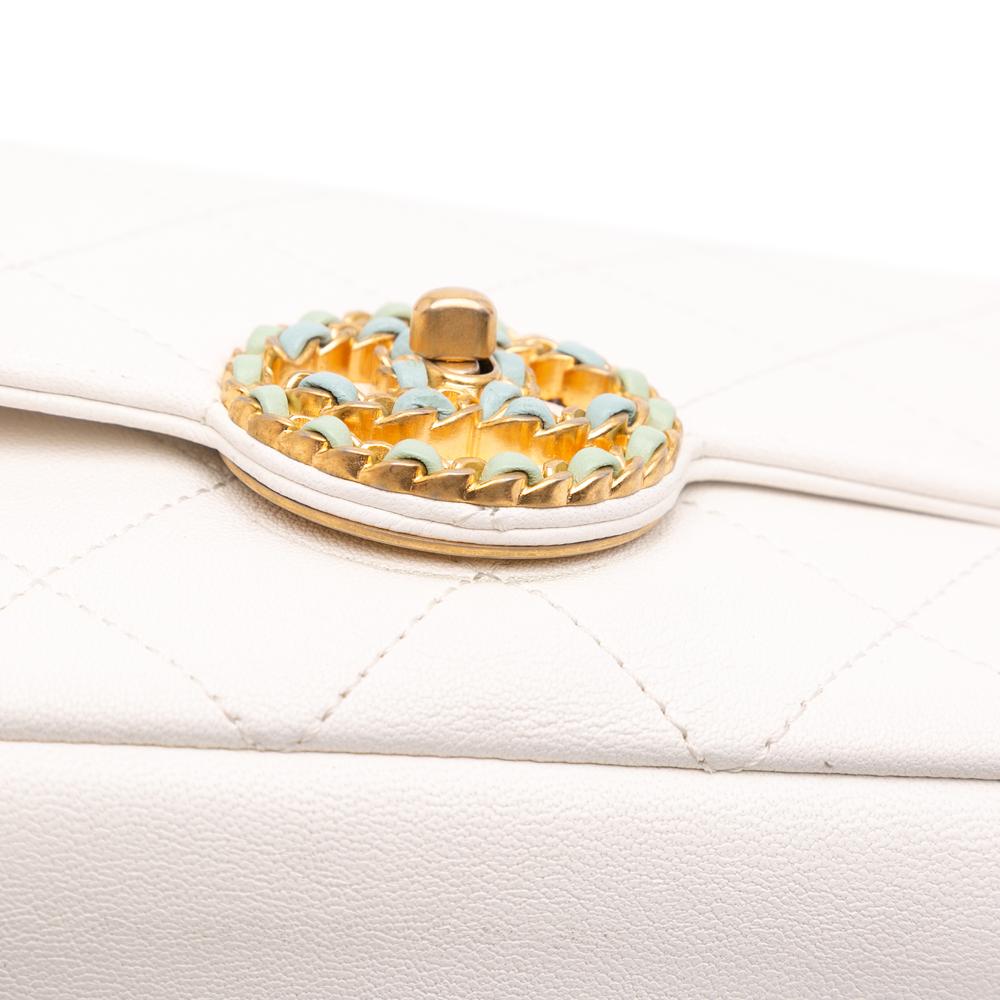 Chanel AB Chanel White with Blue Light Blue Calf Leather CC Quilted skin Single Flap Italy