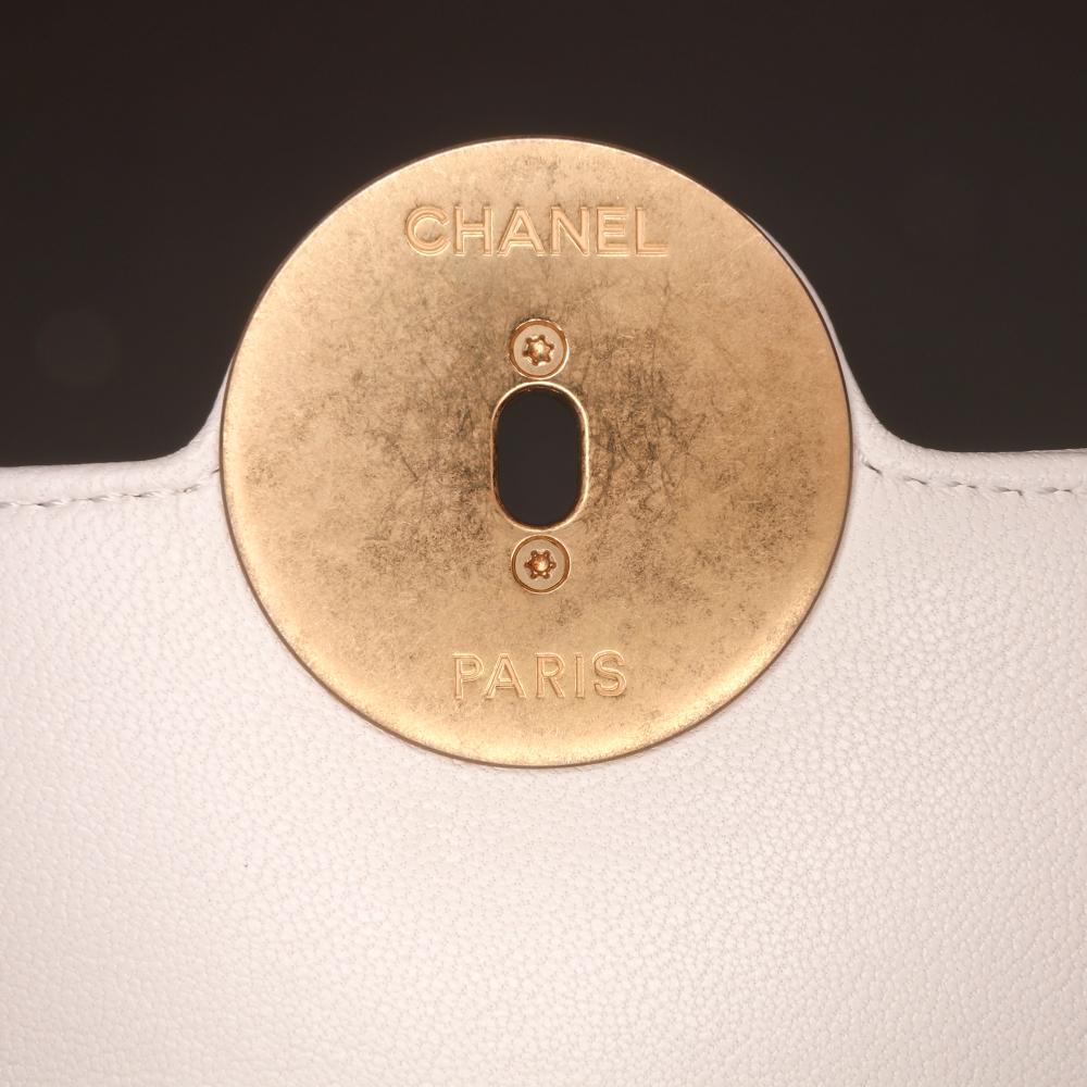 Chanel AB Chanel White with Blue Light Blue Calf Leather CC Quilted skin Single Flap Italy