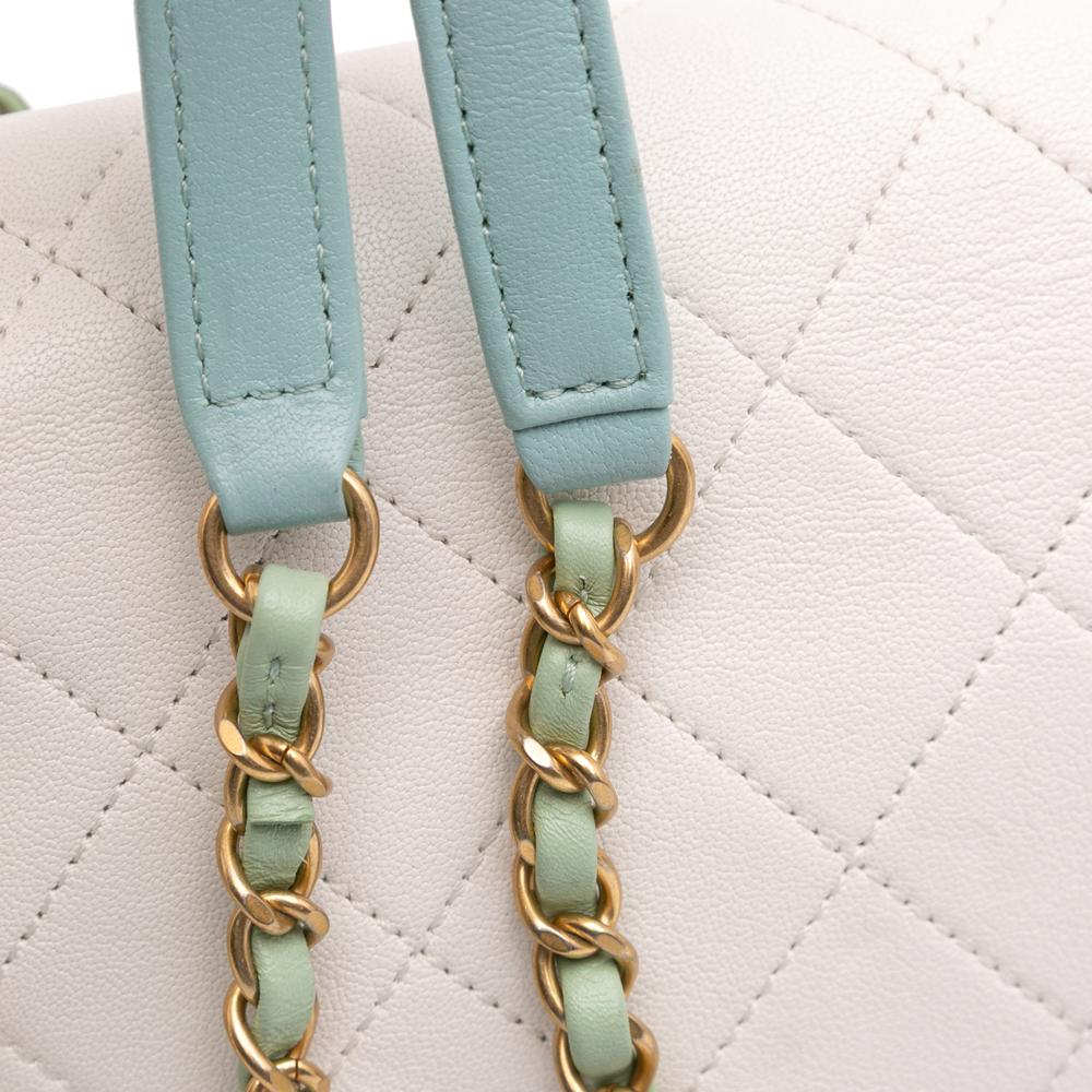 Chanel AB Chanel White with Blue Light Blue Calf Leather CC Quilted skin Single Flap Italy