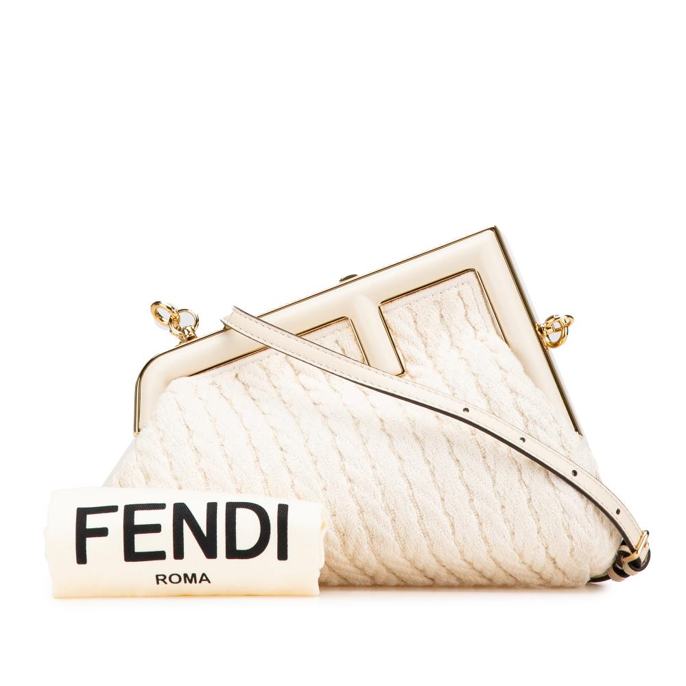 Fendi B Fendi Brown Light Beige Knit Fabric Small Fendi First Crossbody Italy
