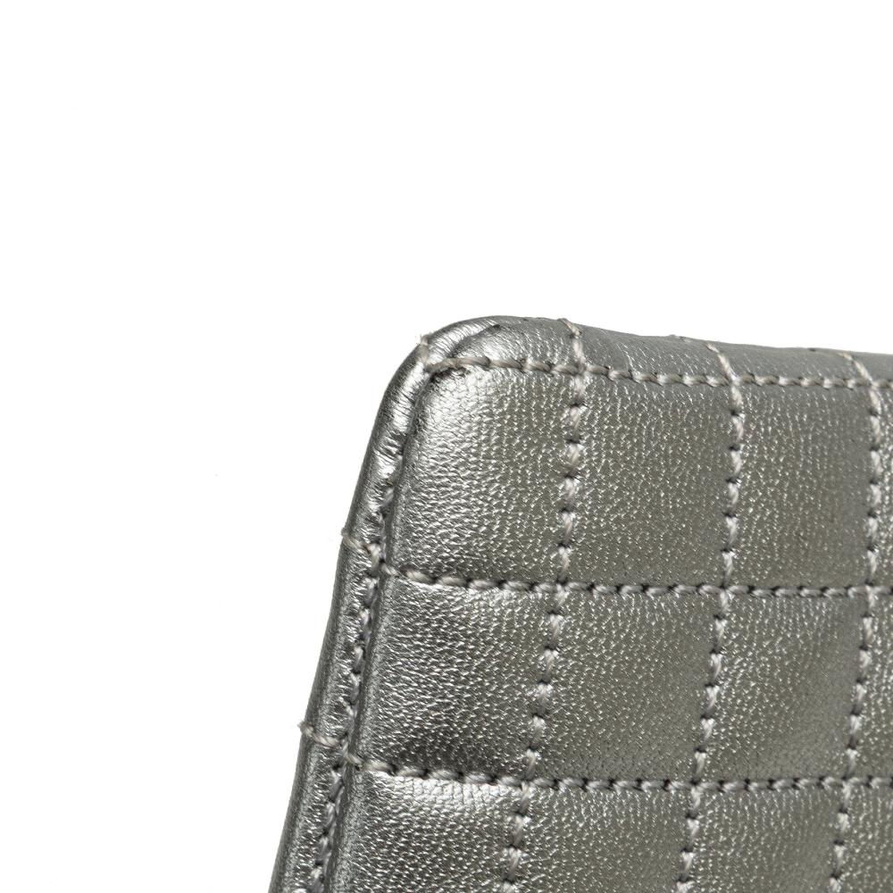 Celine AB Celine Silver Calf Leather Quilted Metallic skin C Charm Pouch Italy