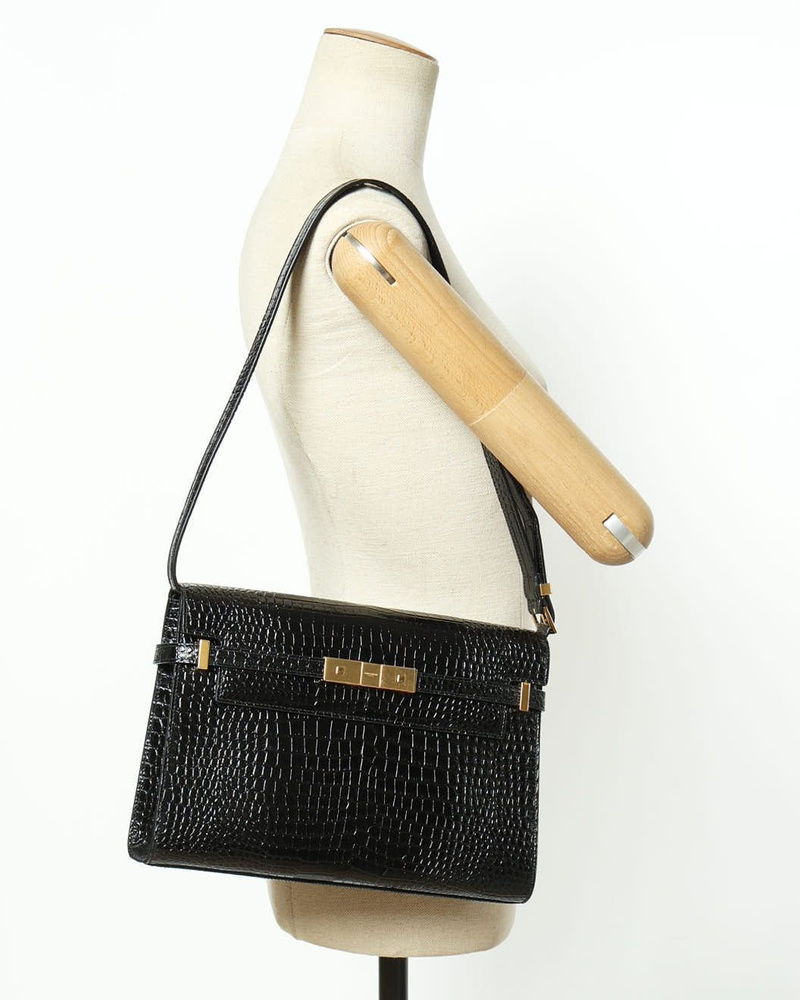 Saint Laurent Croc Manhattan Shoulder Bag