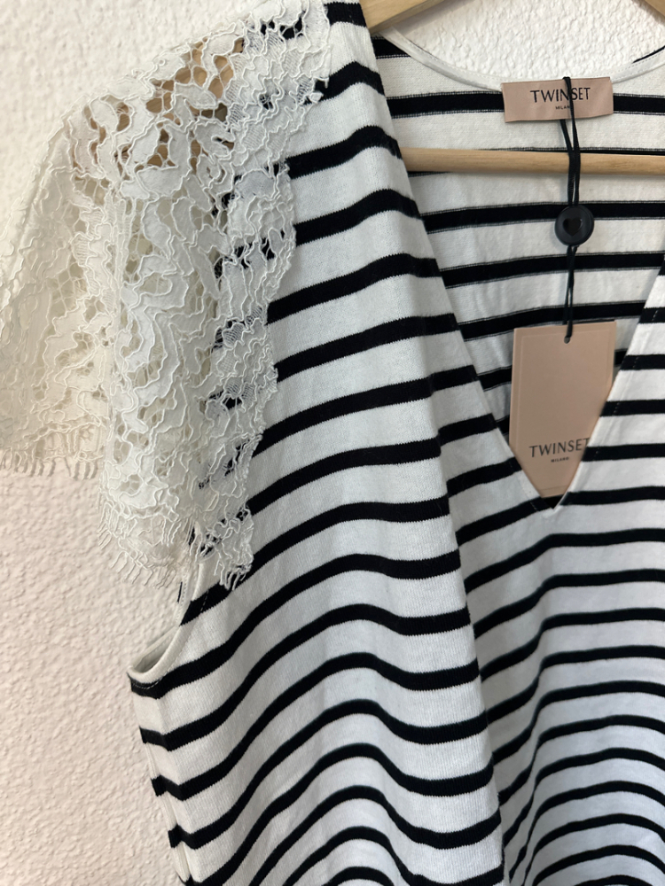 Twinset Top à rayures avec dentelle