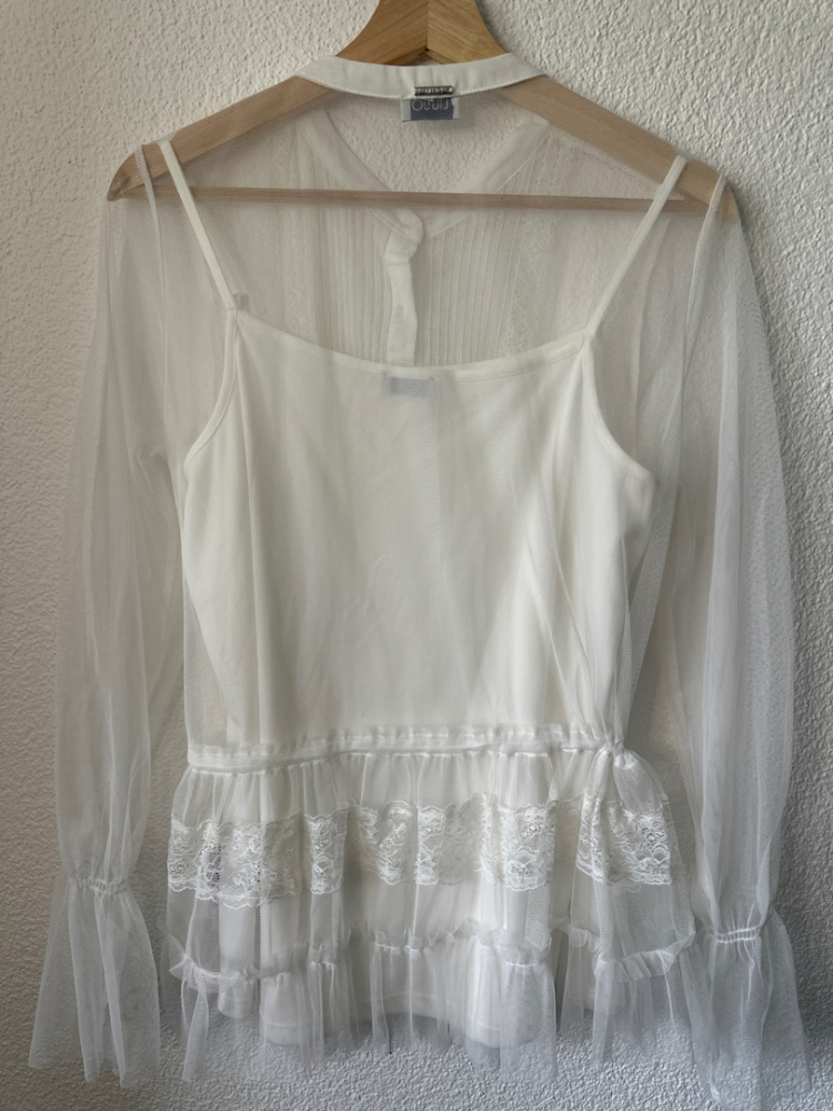 LIUJO Weißes Top mit Durchblick und Spitze
