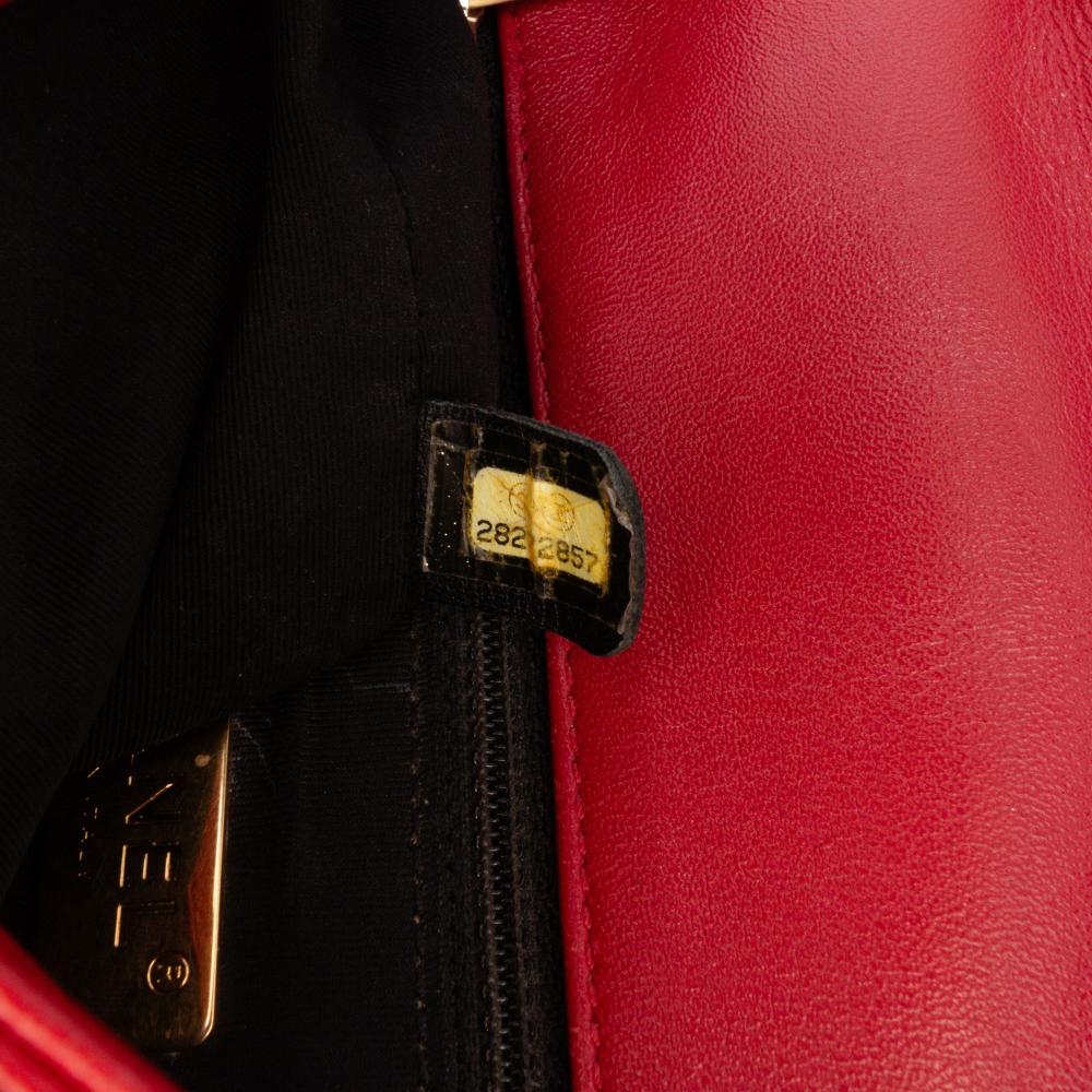 Chanel B Chanel Red Lambskin Leather Leather Small Quilted Lambskin Chain Link Flap Italy