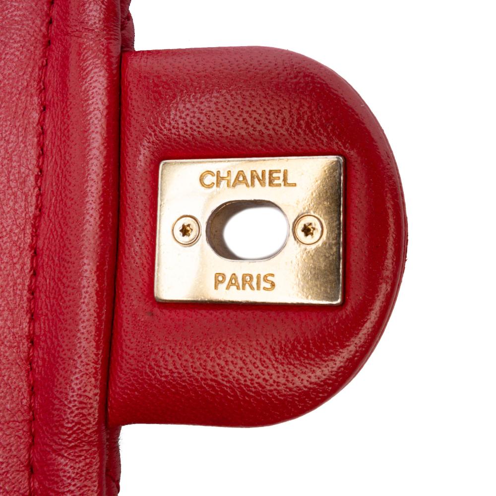 Chanel B Chanel Red Lambskin Leather Leather Small Quilted Lambskin Chain Link Flap Italy