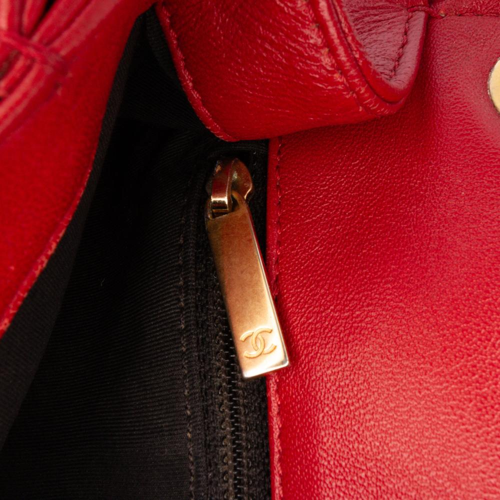 Chanel B Chanel Red Lambskin Leather Leather Small Quilted Lambskin Chain Link Flap Italy