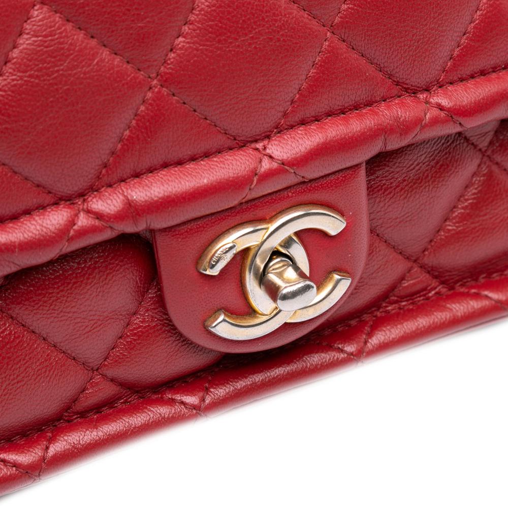 Chanel B Chanel Red Lambskin Leather Leather Small Quilted Lambskin Chain Link Flap Italy