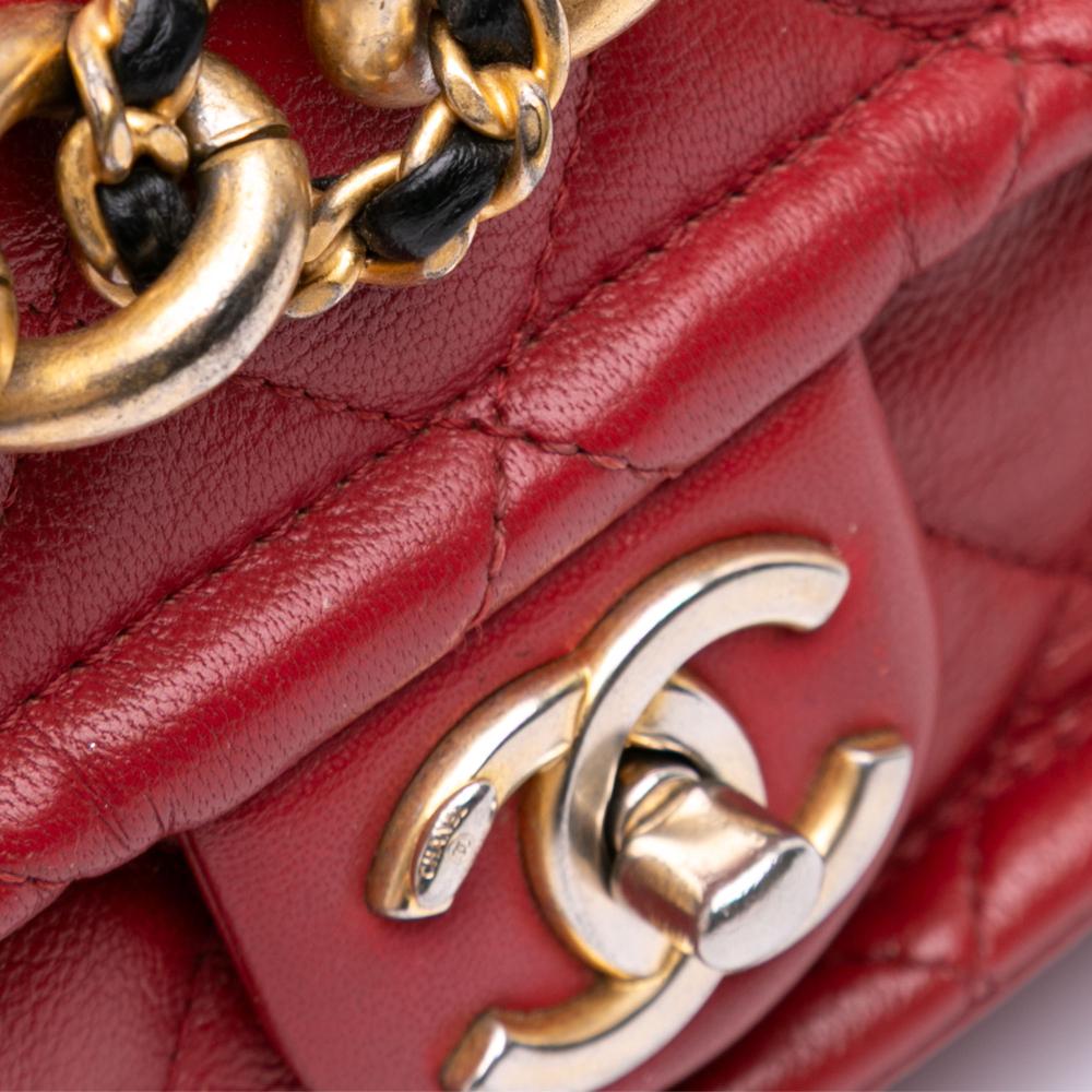Chanel B Chanel Red Lambskin Leather Leather Small Quilted Lambskin Chain Link Flap Italy