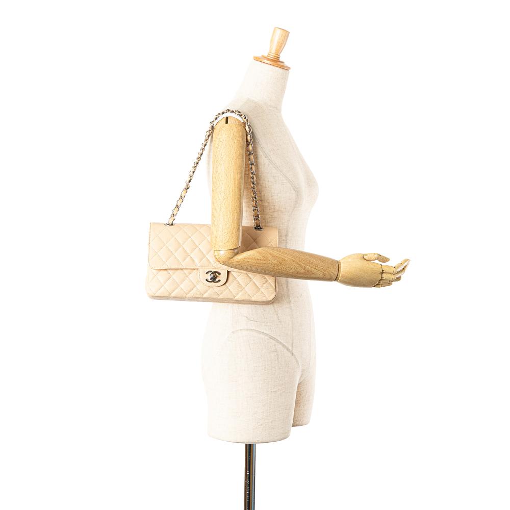 Chanel B Chanel Brown Beige Caviar Leather Leather Medium Classic Caviar Double Flap France