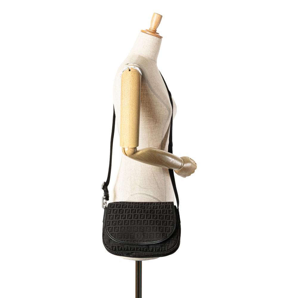 Fendi B Fendi Black Canvas Fabric Zucchino Crossbody Italy