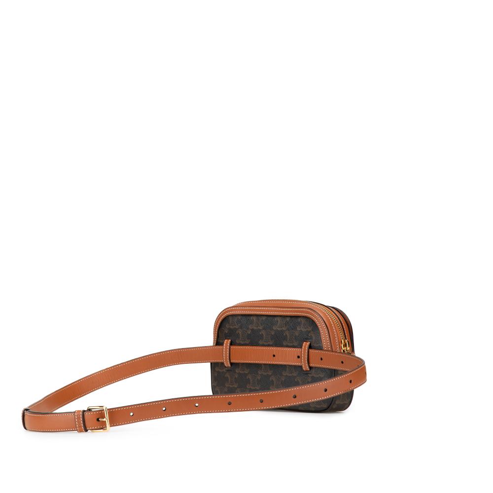 Celine B Celine Brown Dark Brown Coated Canvas Fabric Triomphe Belt Bag Italy