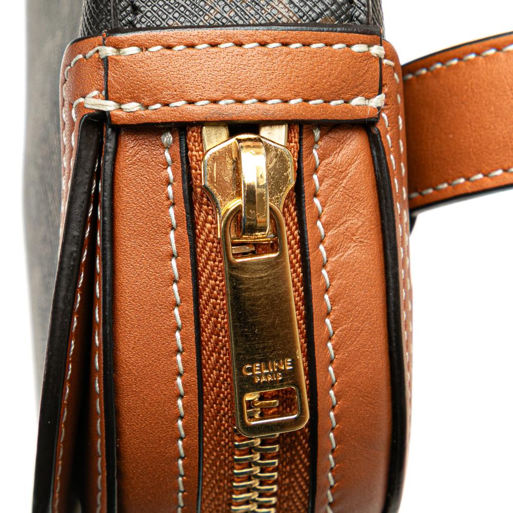 Celine B Celine Brown Dark Brown Coated Canvas Fabric Triomphe Belt Bag Italy