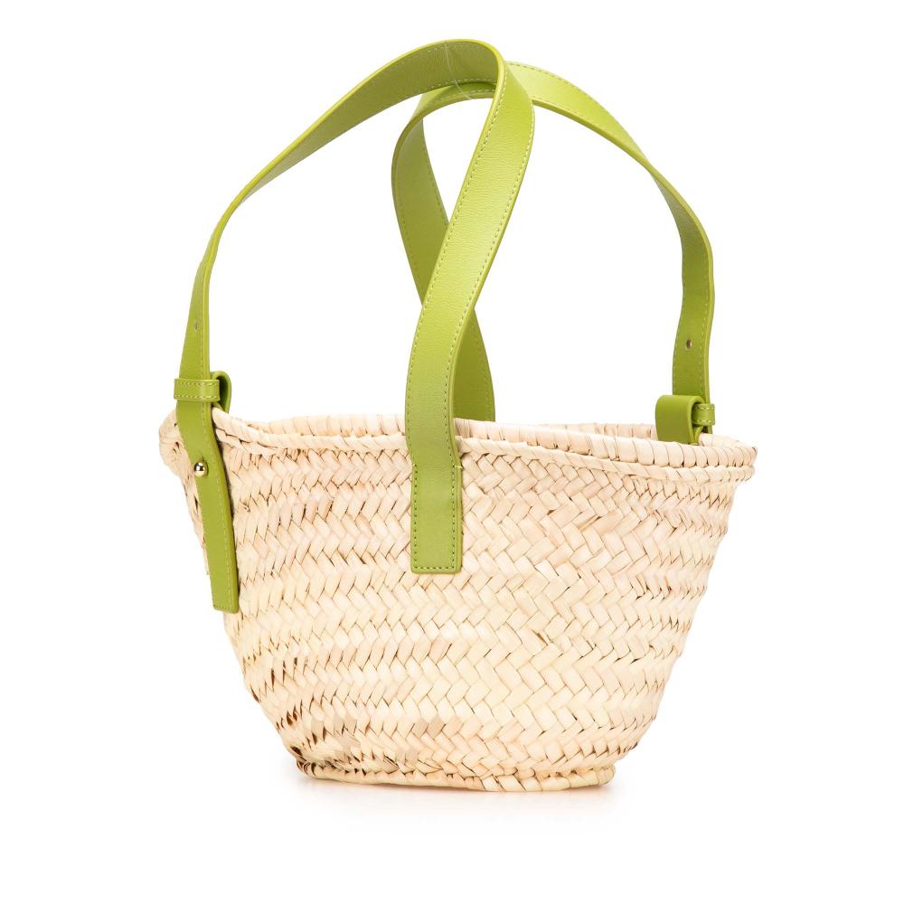 Loewe AB LOEWE Brown Beige with Green Raffia Natural Material Small Basket Tote Spain