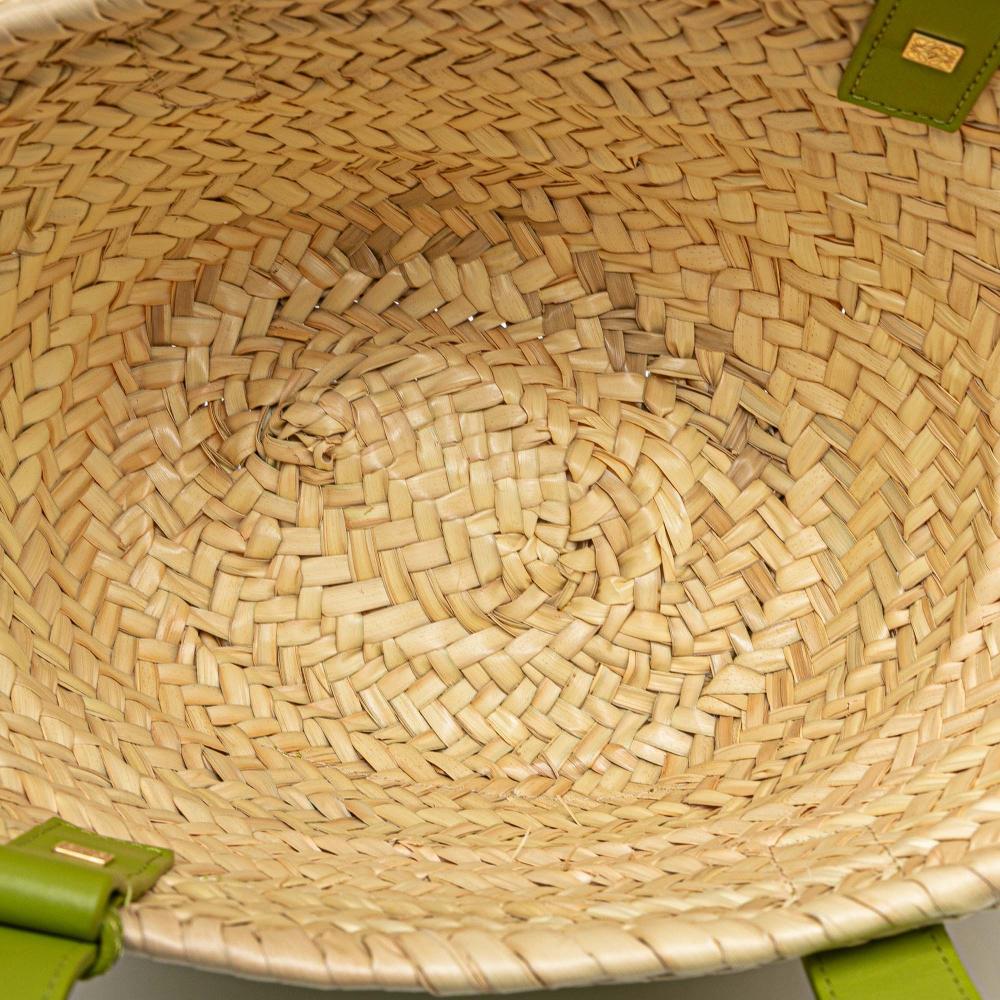 Loewe AB LOEWE Brown Beige with Green Raffia Natural Material Small Basket Tote Spain