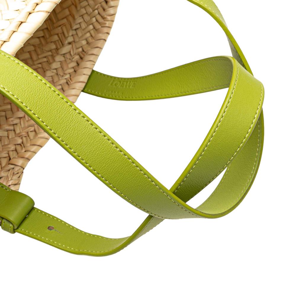 Loewe AB LOEWE Brown Beige with Green Raffia Natural Material Small Basket Tote Spain