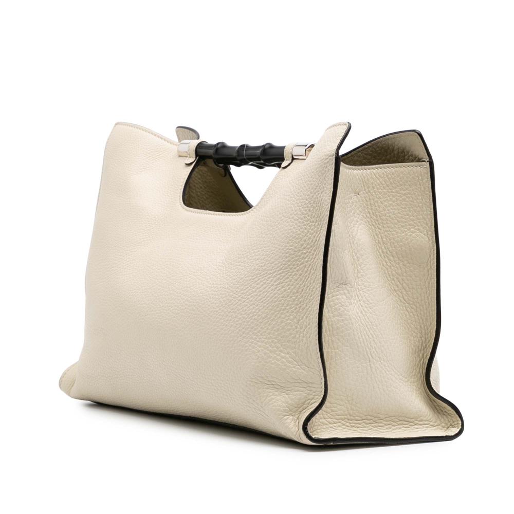 Gucci B Gucci White Ivory Calf Leather Medium skin Bamboo Daily Shopper Satchel Italy