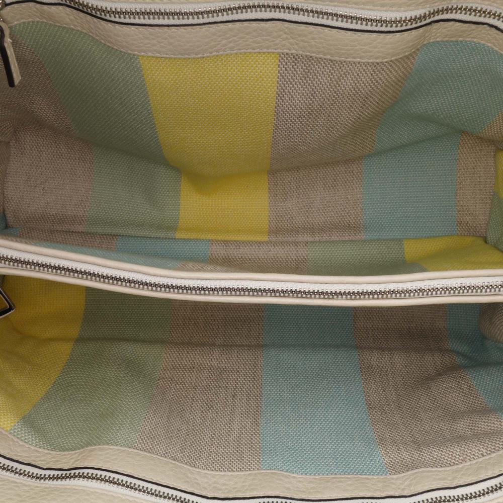 Gucci B Gucci White Ivory Calf Leather Medium skin Bamboo Daily Shopper Satchel Italy