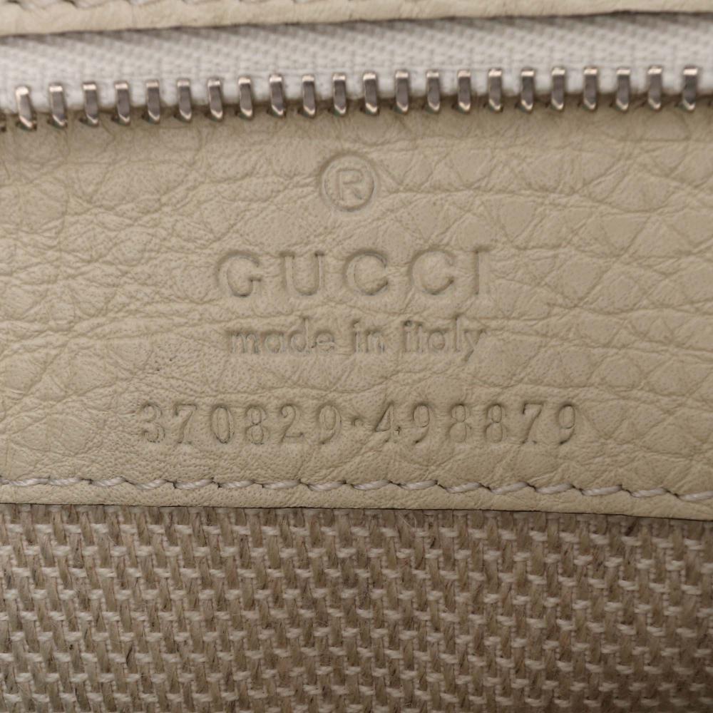 Gucci B Gucci White Ivory Calf Leather Medium skin Bamboo Daily Shopper Satchel Italy