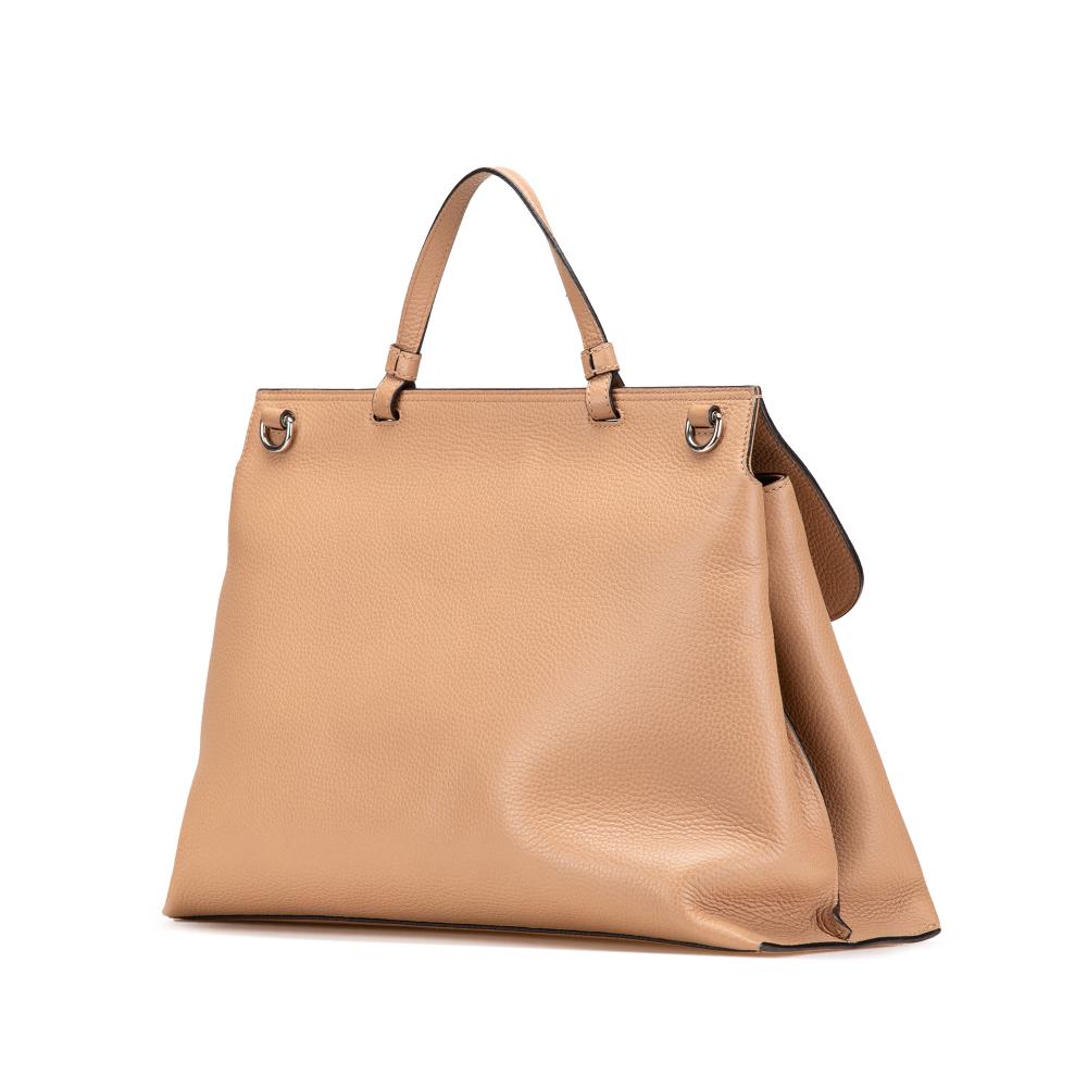 Gucci B Gucci Brown Beige Calf Leather Large Bamboo Daily Satchel Italy