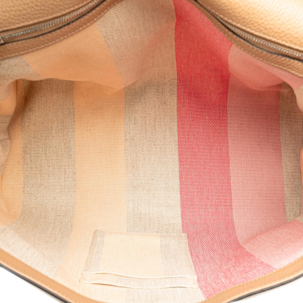 Gucci B Gucci Brown Beige Calf Leather Large Bamboo Daily Satchel Italy