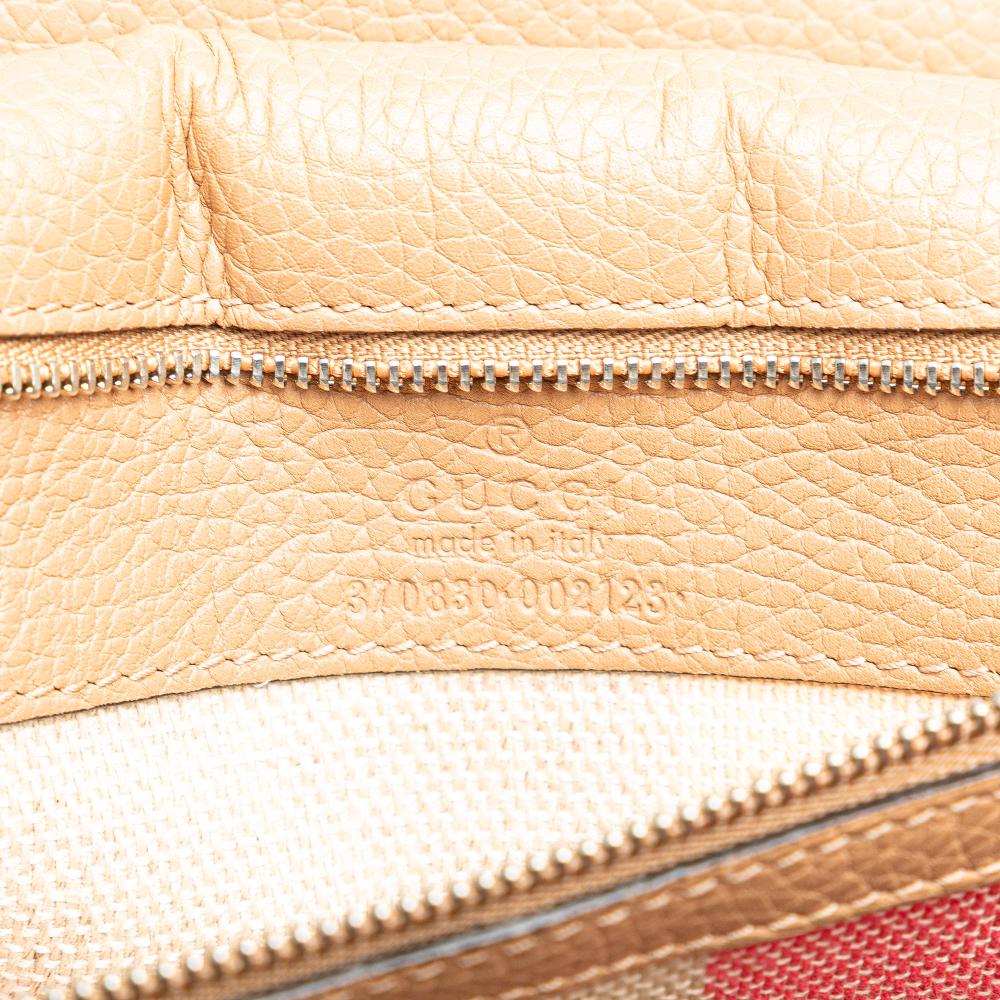 Gucci B Gucci Brown Beige Calf Leather Large Bamboo Daily Satchel Italy