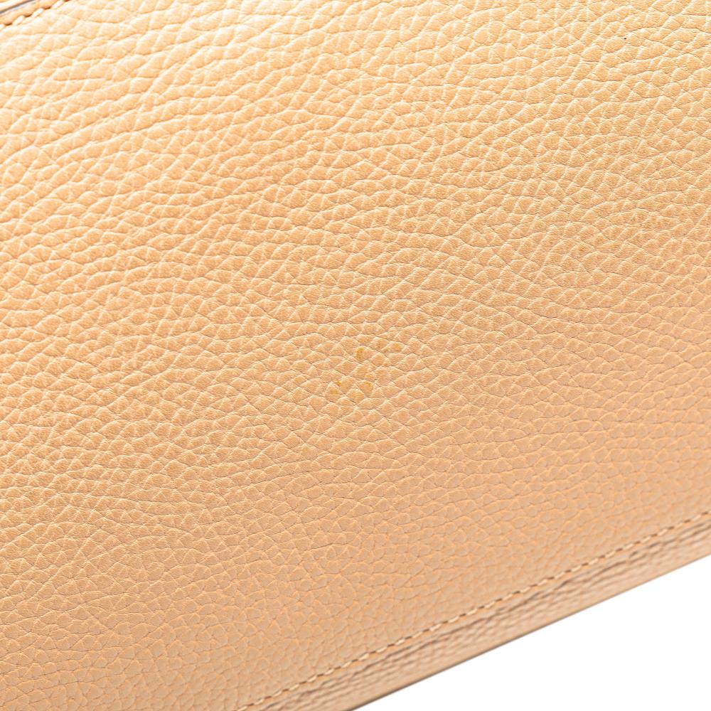 Gucci B Gucci Brown Beige Calf Leather Large Bamboo Daily Satchel Italy