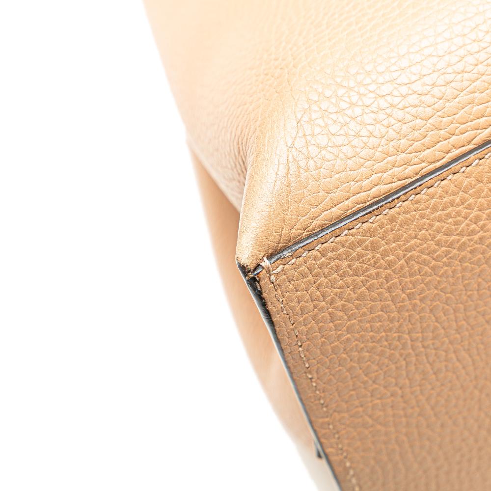 Gucci B Gucci Brown Beige Calf Leather Large Bamboo Daily Satchel Italy