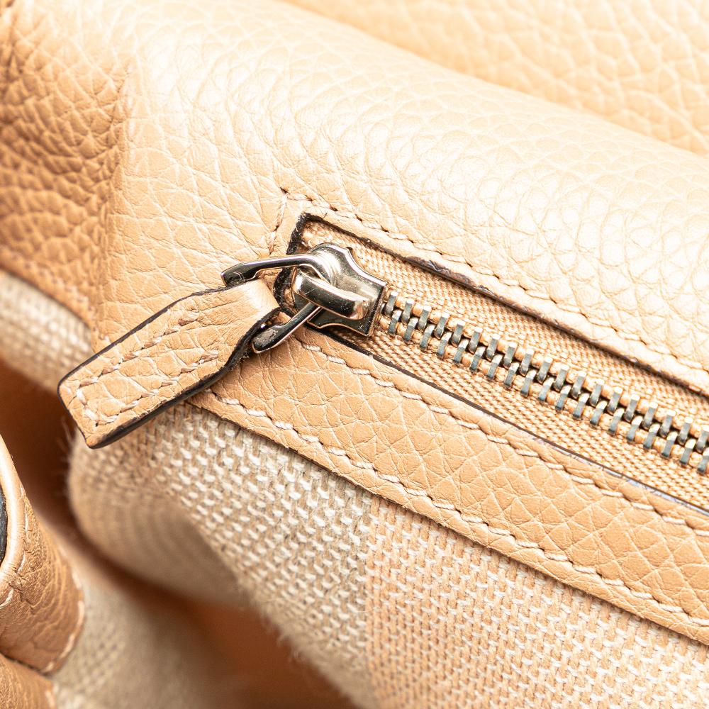 Gucci B Gucci Brown Beige Calf Leather Large Bamboo Daily Satchel Italy