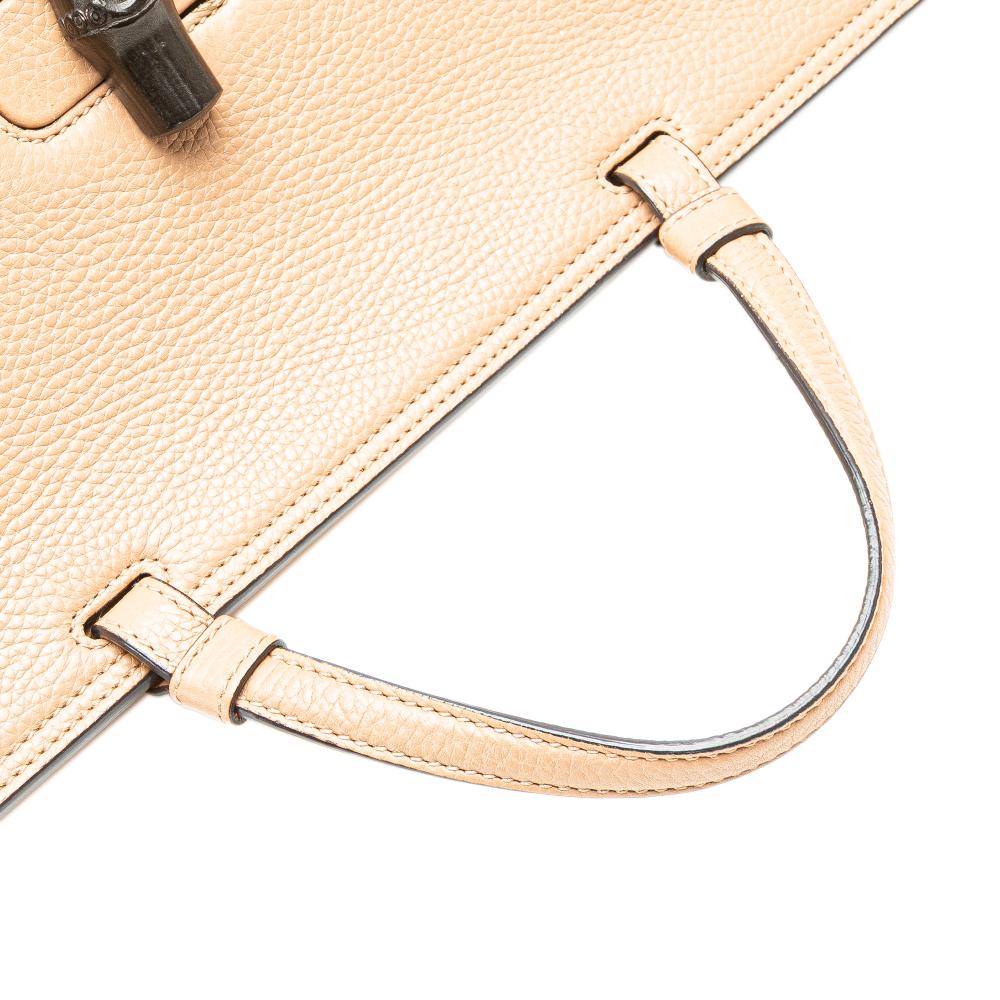 Gucci B Gucci Brown Beige Calf Leather Large Bamboo Daily Satchel Italy