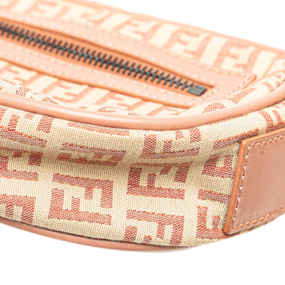 Fendi B Fendi Brown Beige Canvas Fabric Zucchino Crossbody Italy