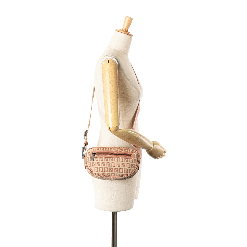 Fendi B Fendi Brown Beige Canvas Fabric Zucchino Crossbody Italy