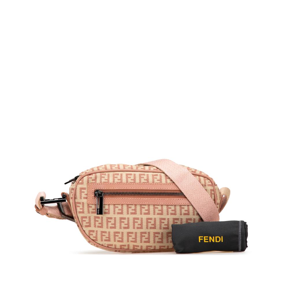 Fendi B Fendi Brown Beige Canvas Fabric Zucchino Crossbody Italy