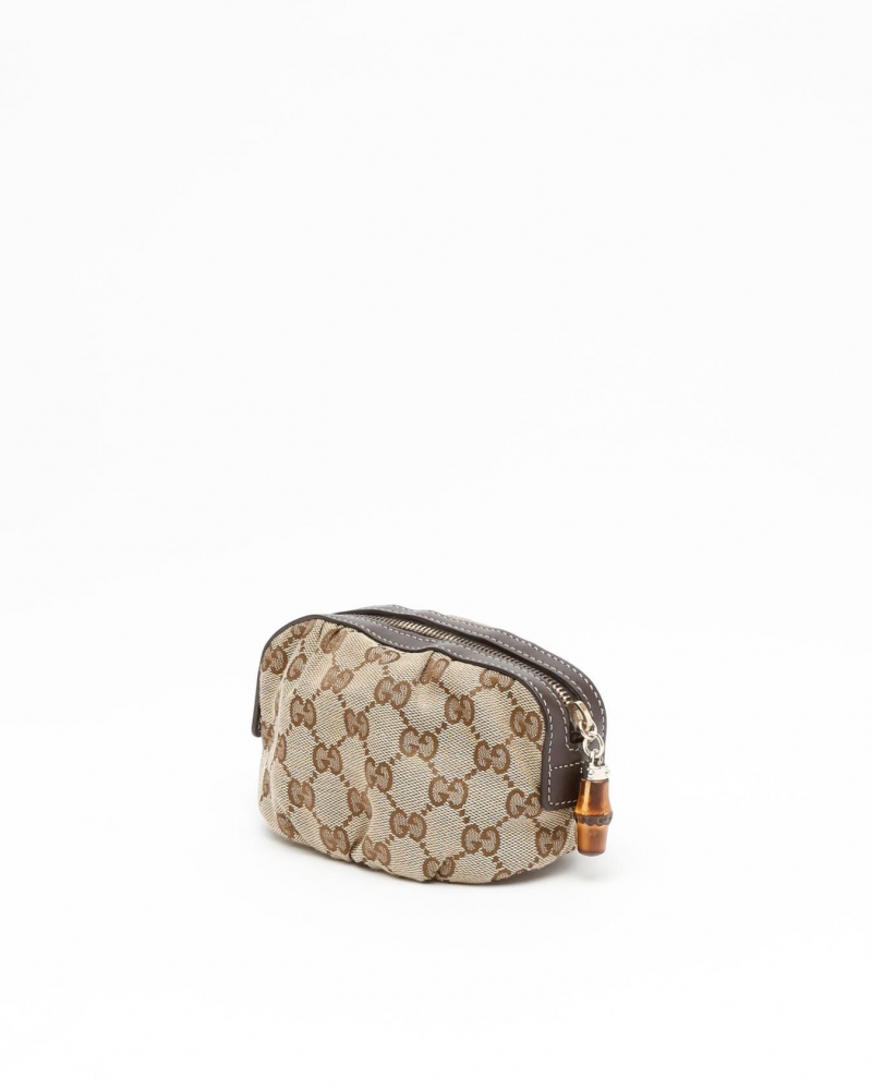 Gucci Bamboo Canvas and Leather Pouch