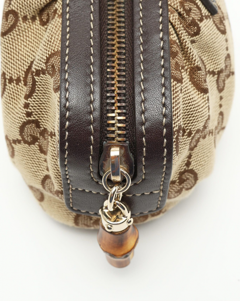 Gucci Bamboo Canvas and Leather Pouch