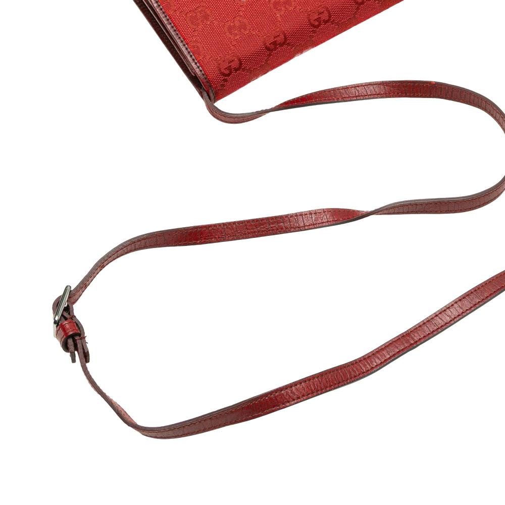 Gucci B Gucci Red Canvas Fabric GG Bamboo Bar Crossbody Italy