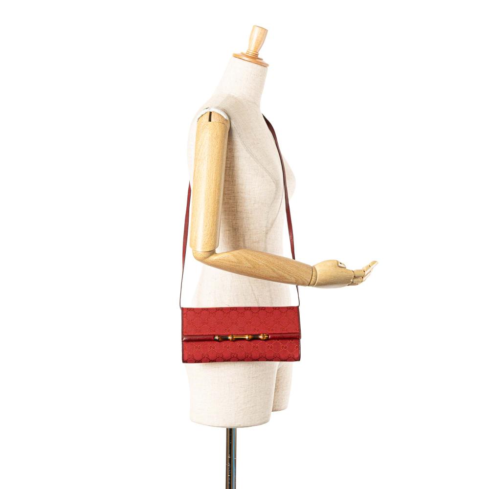 Gucci B Gucci Red Canvas Fabric GG Bamboo Bar Crossbody Italy