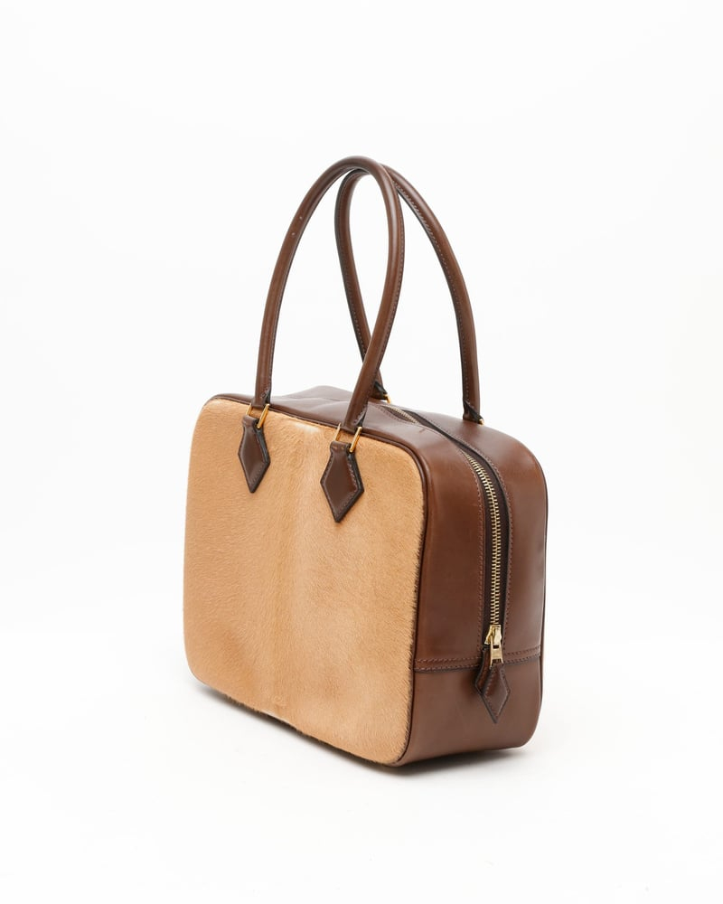 Hermès Camel Ponyhair Evercalf Troika Plume 28 Bag