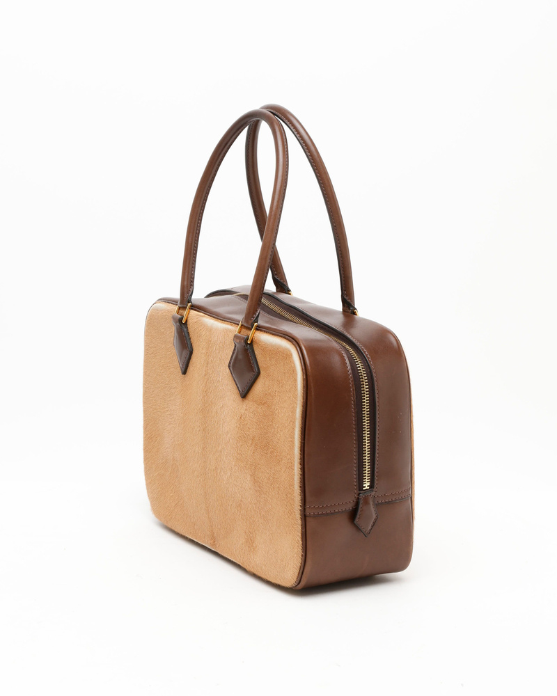 Hermès Camel Ponyhair Evercalf Troika Plume 28 Bag