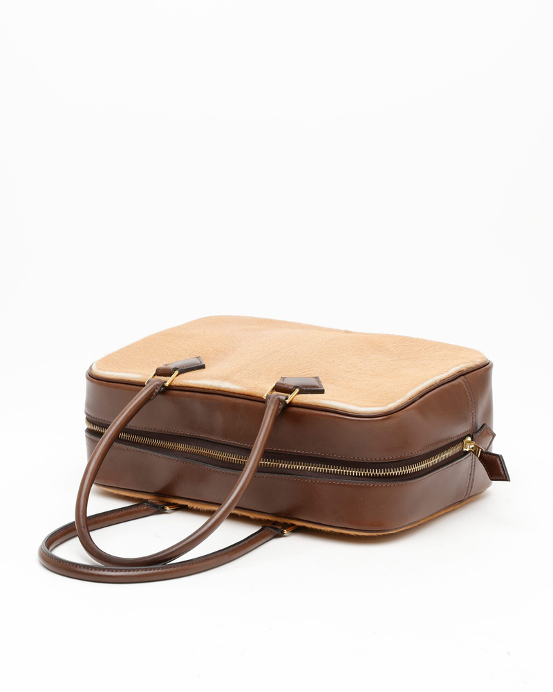 Hermès Camel Ponyhair Evercalf Troika Plume 28 Bag