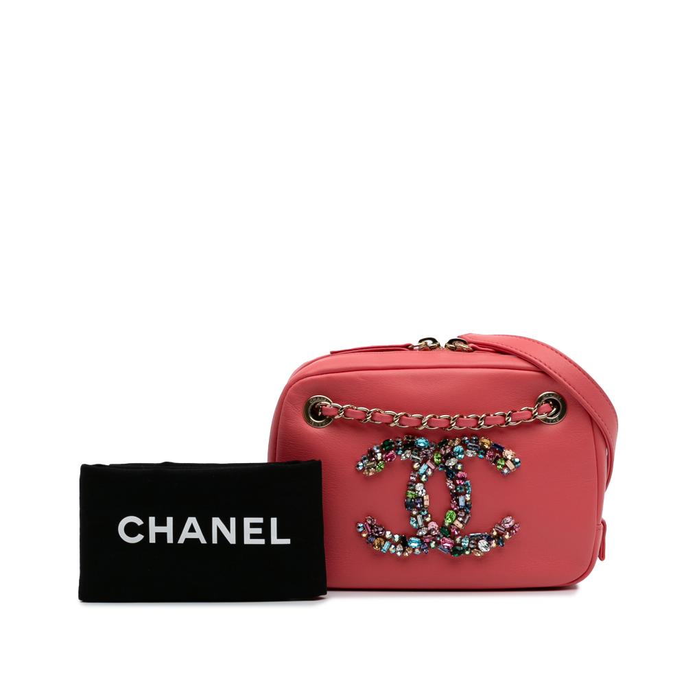 Chanel AB Chanel Pink Blush Lambskin Leather Leather Lambskin Giant Crystal CC Camera Bag Italy