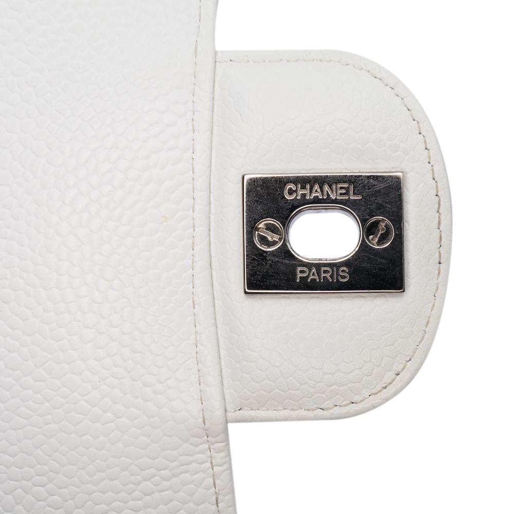 Chanel B Chanel White Off White Caviar Leather Leather Medium Classic Caviar Double Flap France