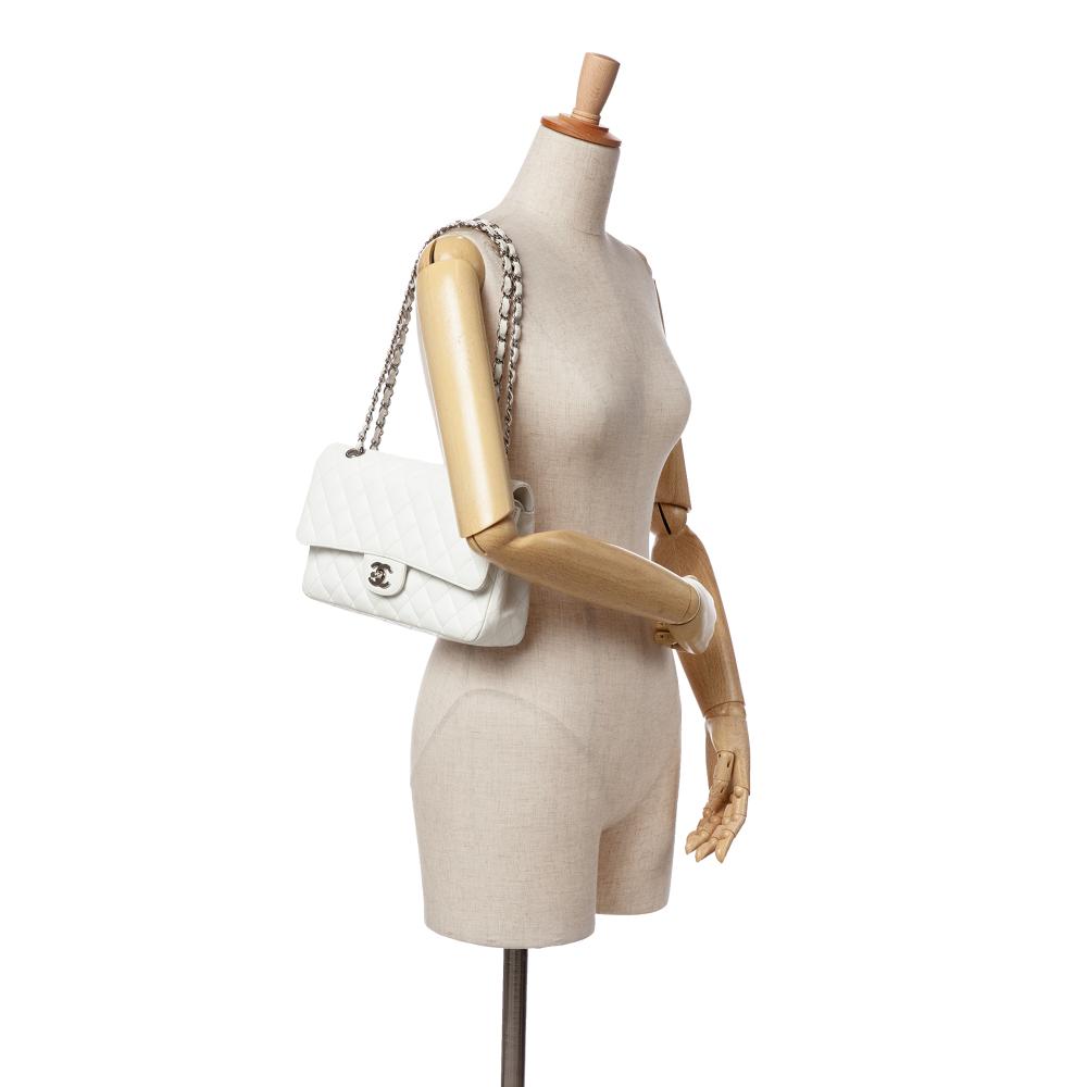 Chanel B Chanel White Off White Caviar Leather Leather Medium Classic Caviar Double Flap France