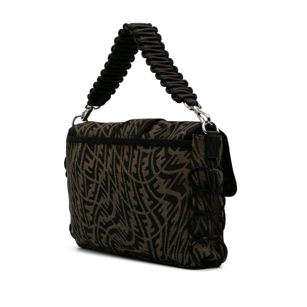 Fendi B Fendi Brown Canvas Fabric Large Zucca Vertigo Mesh Baguette Satchel Italy