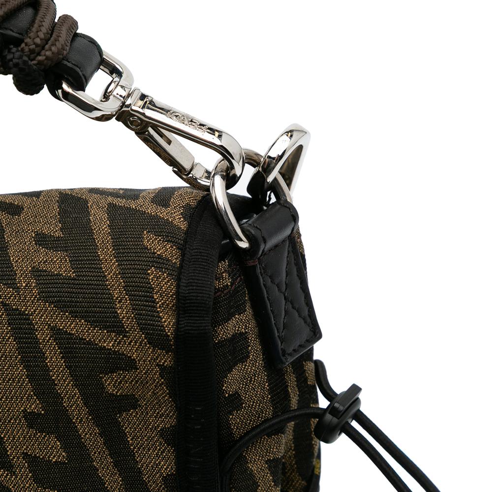 Fendi B Fendi Brown Canvas Fabric Large Zucca Vertigo Mesh Baguette Satchel Italy